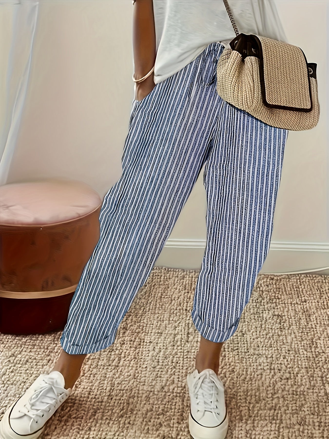 LUMMÉRAS Women's High-Waisted Striped Wide-Leg Pants