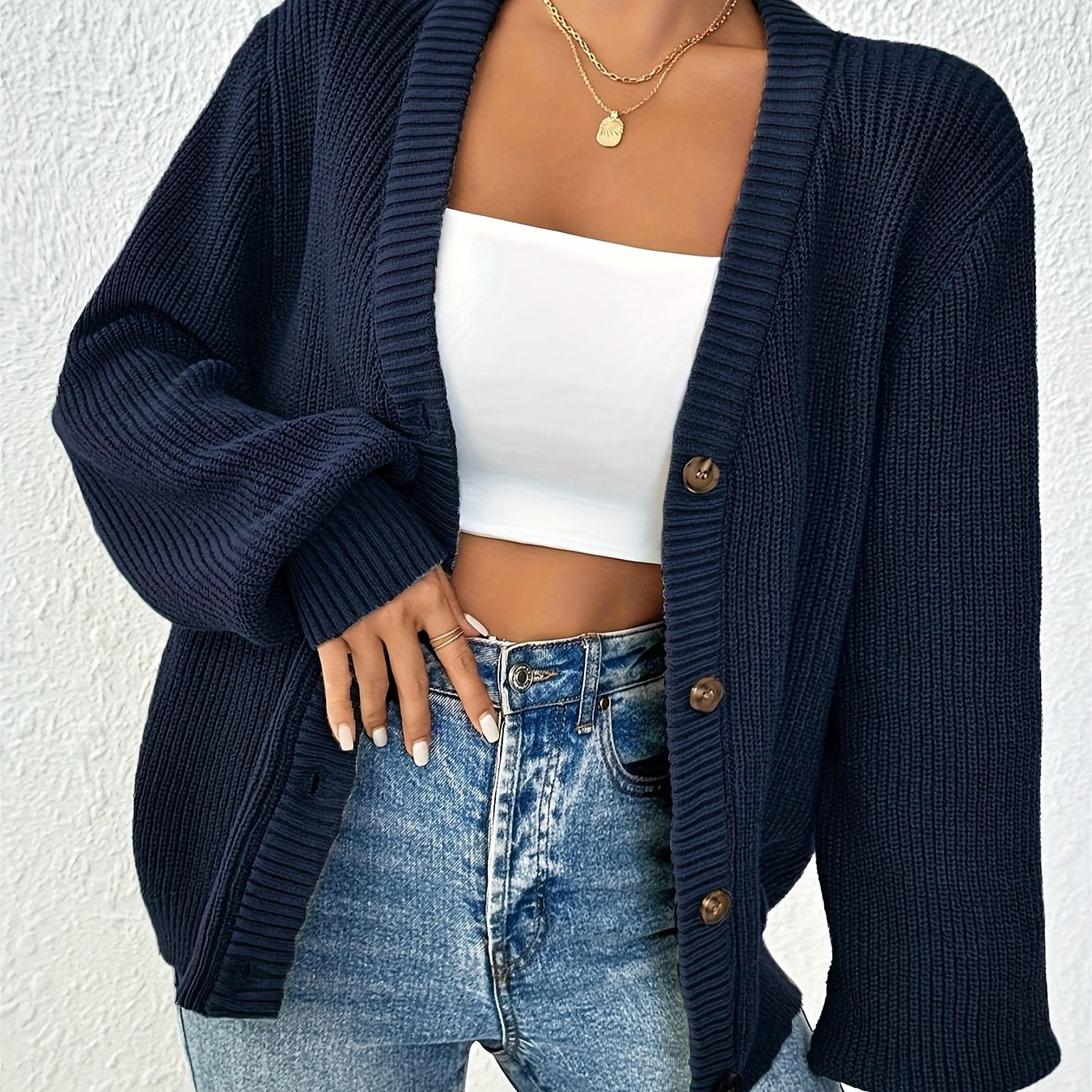 LUMMÉRAS Knitted V-Neck Button Cardigan