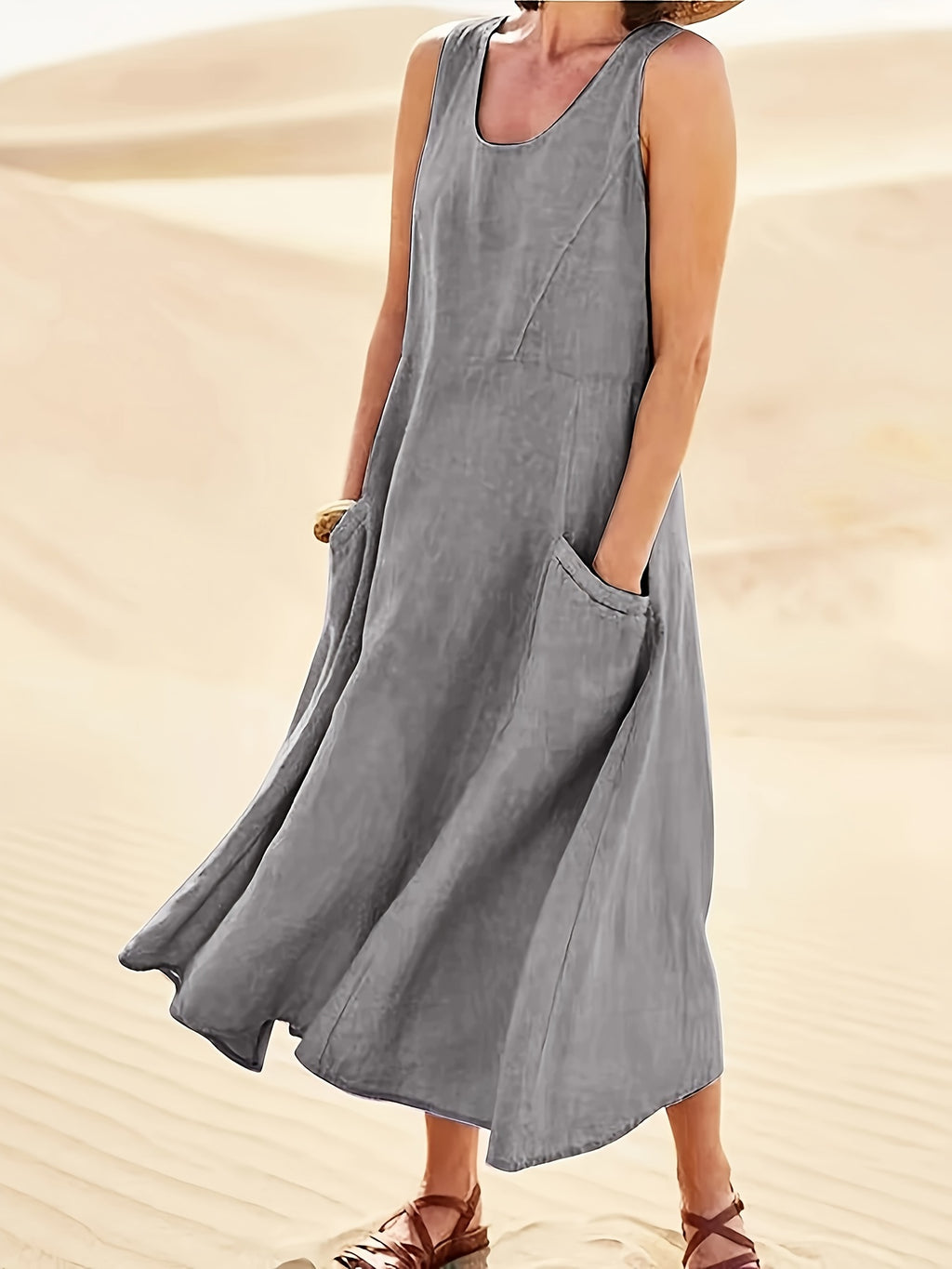 LUMMÉRAS A-Line Sleeveless Cotton-Linen Dress