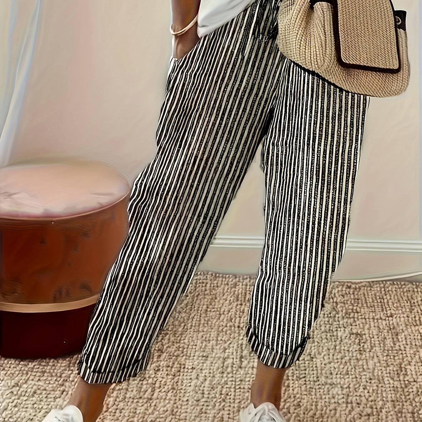 LUMMÉRAS Women's High-Waisted Striped Wide-Leg Pants
