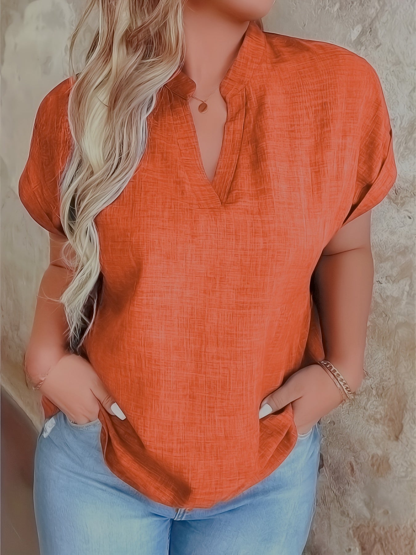 LUMMÉRAS Women's Casual V-Neck Blouse with Small Stand-Up Collar.