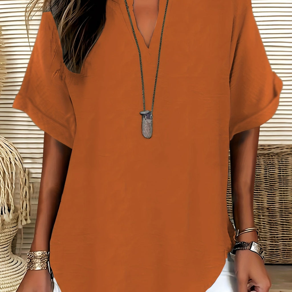LUMMÉRAS Women's V-Neck Short Sleeve Shirt with Drop Shoulder.