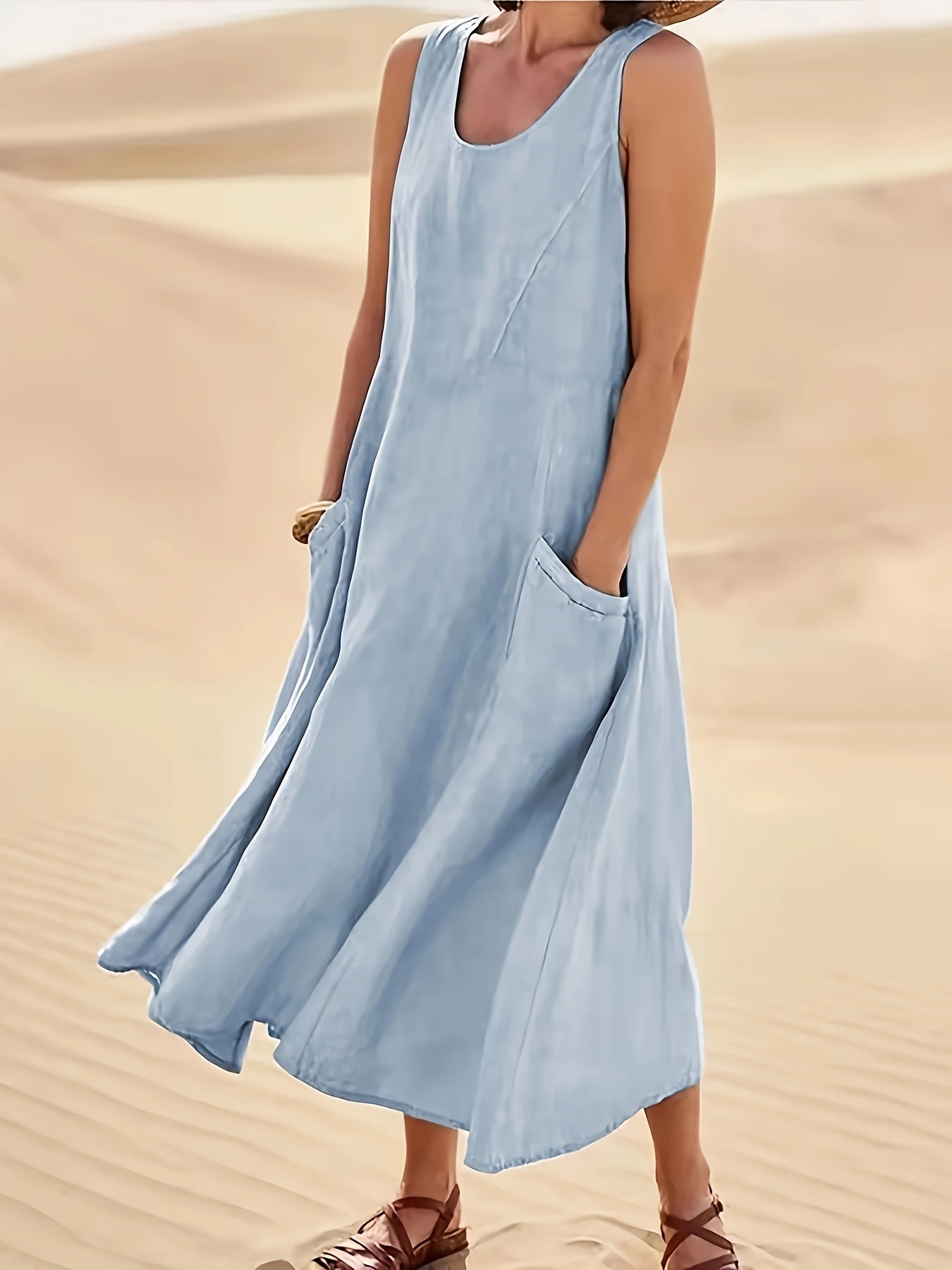 LUMMÉRAS A-Line Sleeveless Cotton-Linen Dress