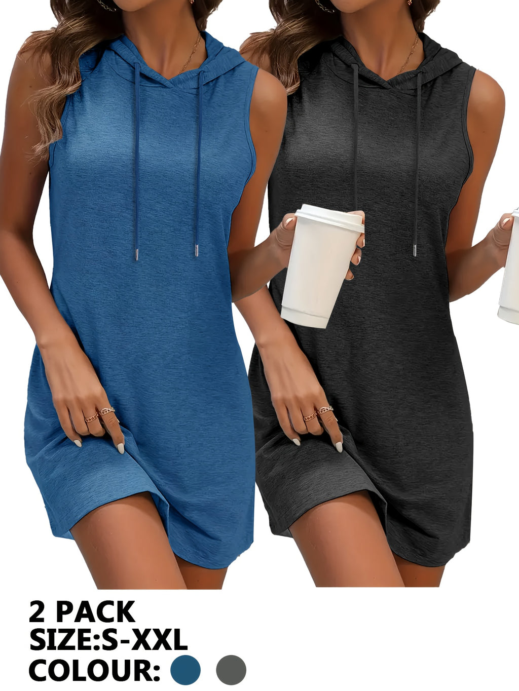 LUMMÉRAS Women's Set: Hooded Dress with Colorful Vest