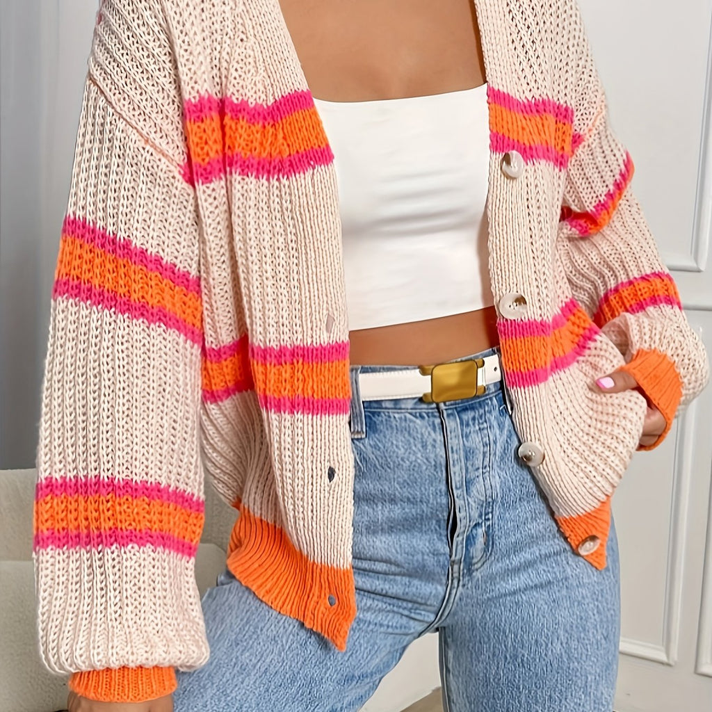 LUMMÉRAS Striped Button-Front Knit Cardigan