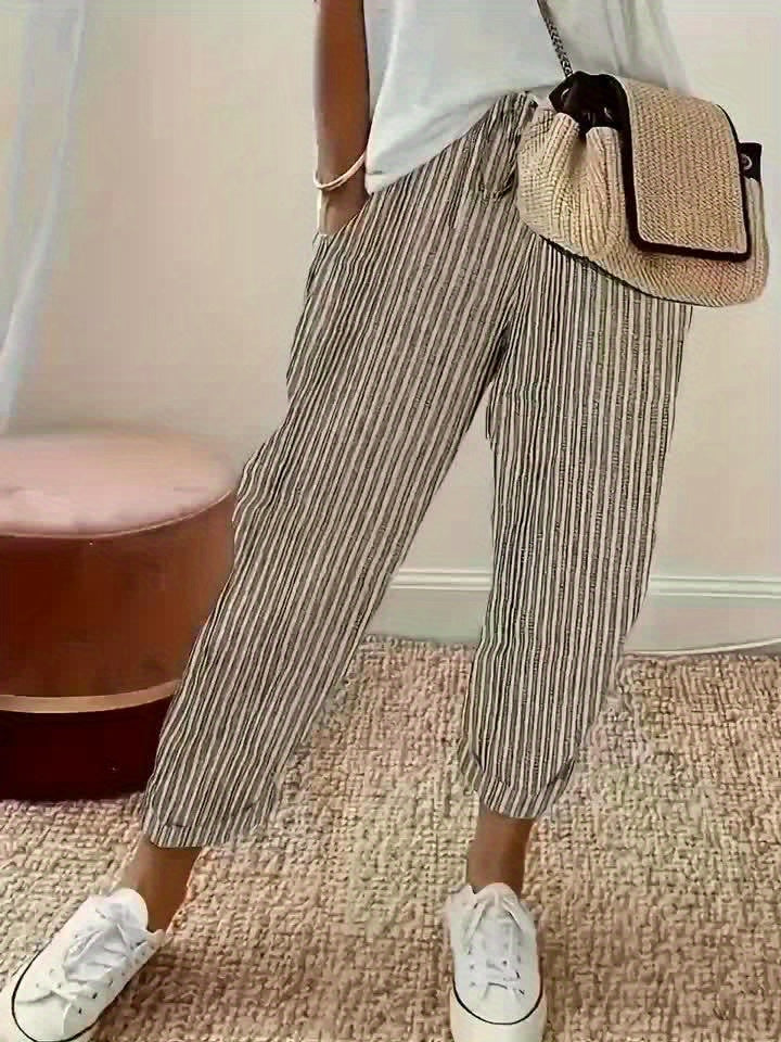 LUMMÉRAS Women's High-Waisted Striped Wide-Leg Pants