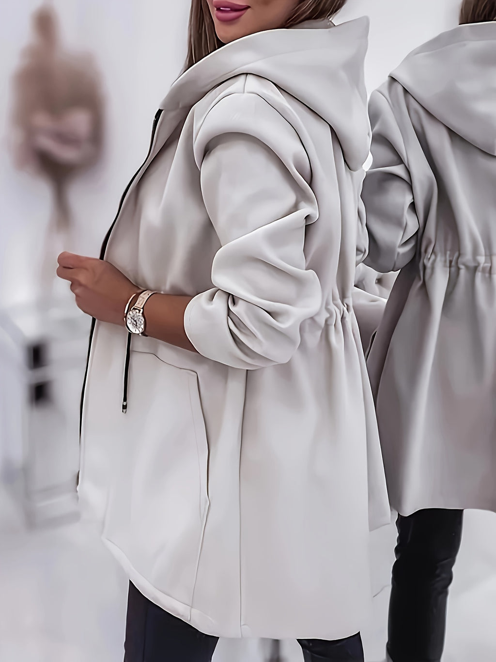 LUMMÉRAS Casual Hooded Jacket – Adjustable Drawstring, Zippered Pockets.