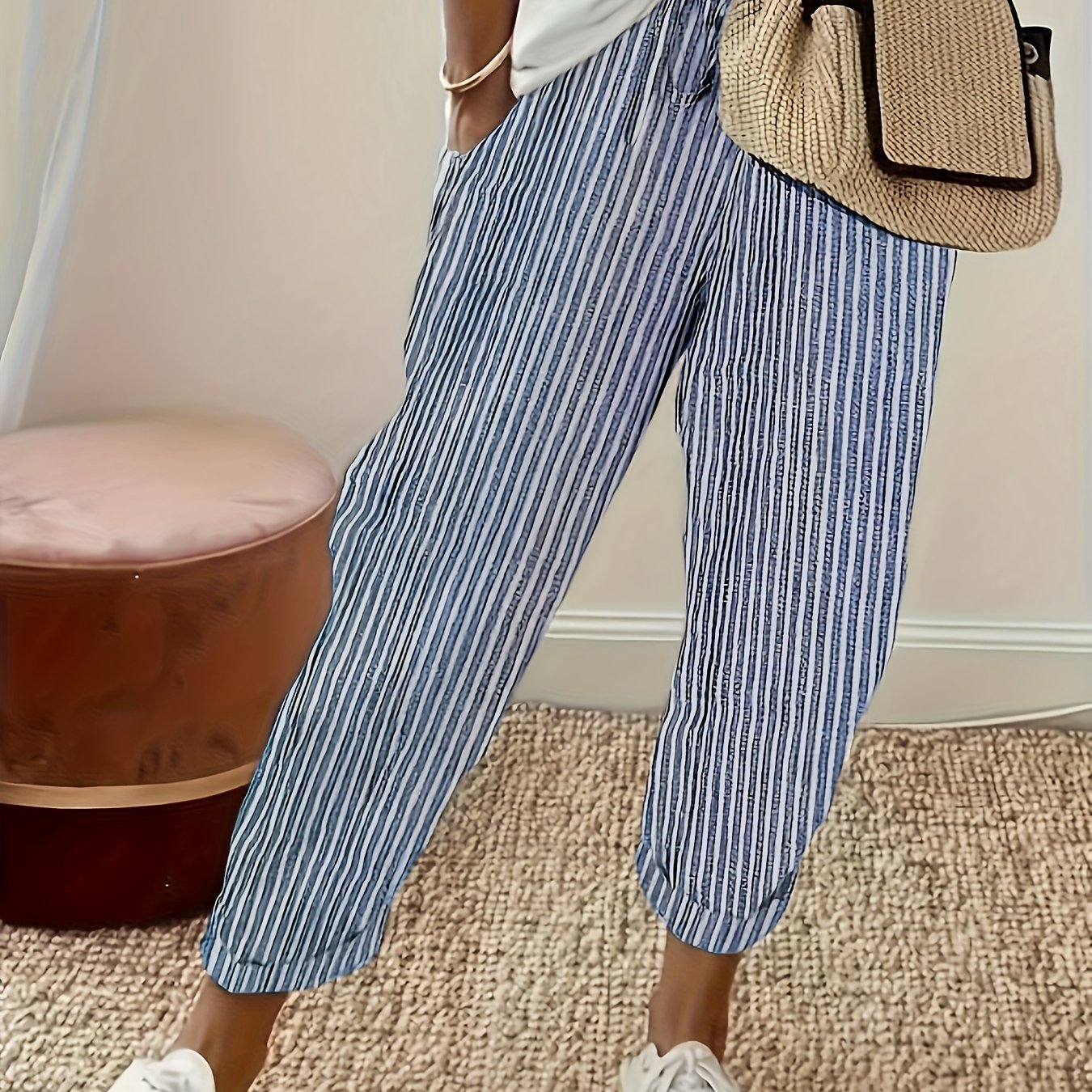LUMMÉRAS Women's High-Waisted Striped Wide-Leg Pants