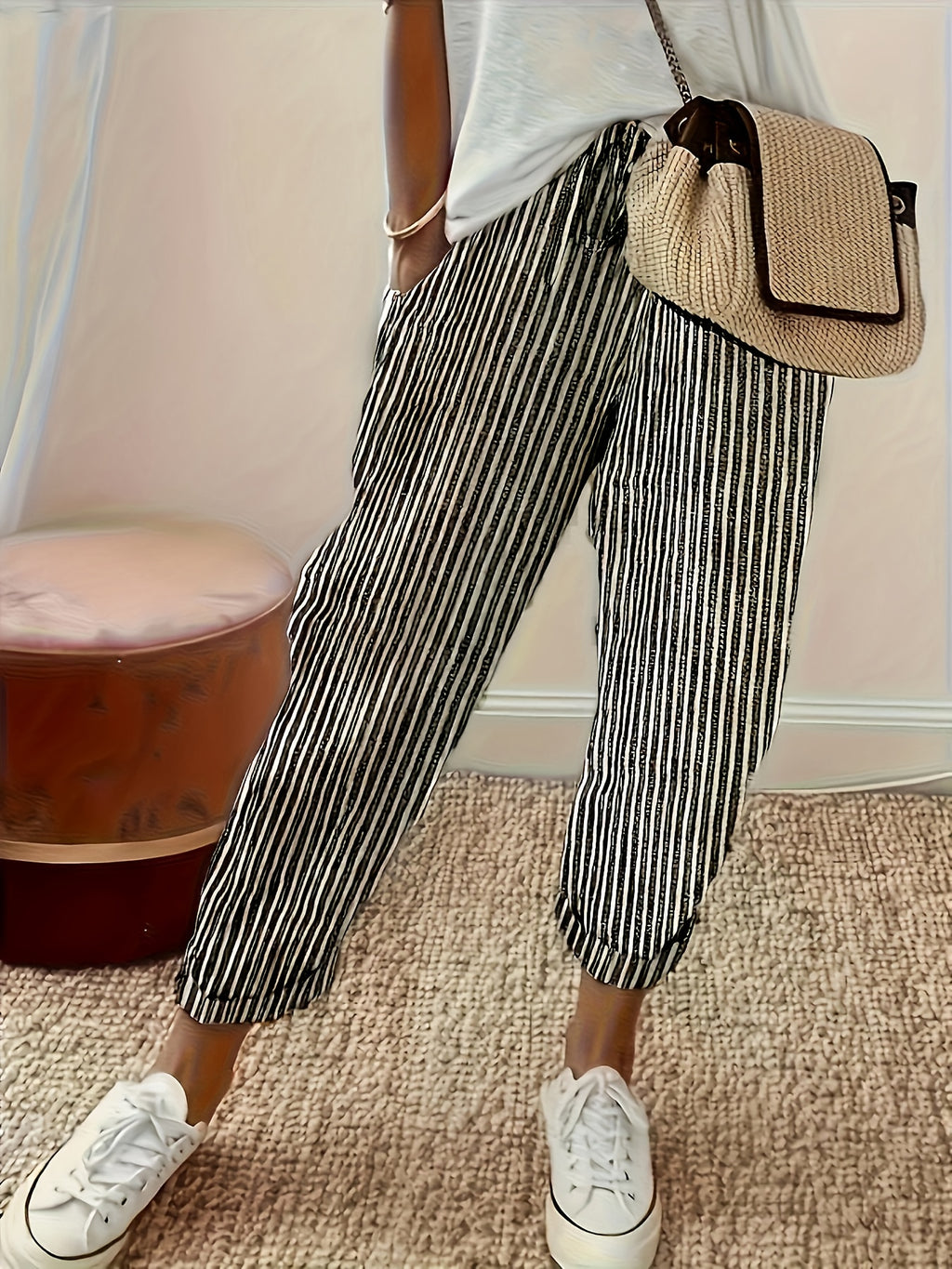 LUMMÉRAS Women's High-Waisted Striped Wide-Leg Pants