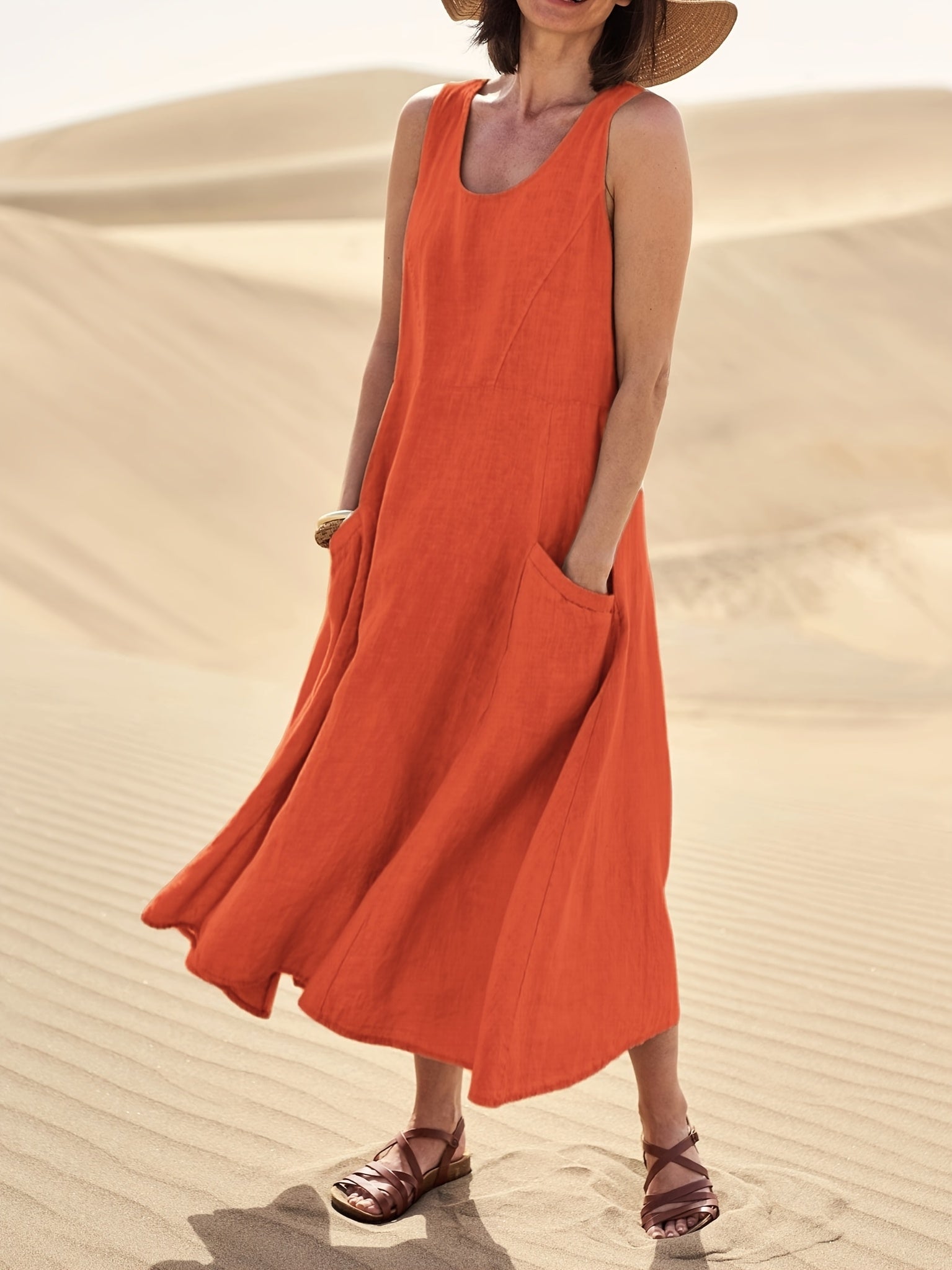 LUMMÉRAS A-Line Sleeveless Cotton-Linen Dress