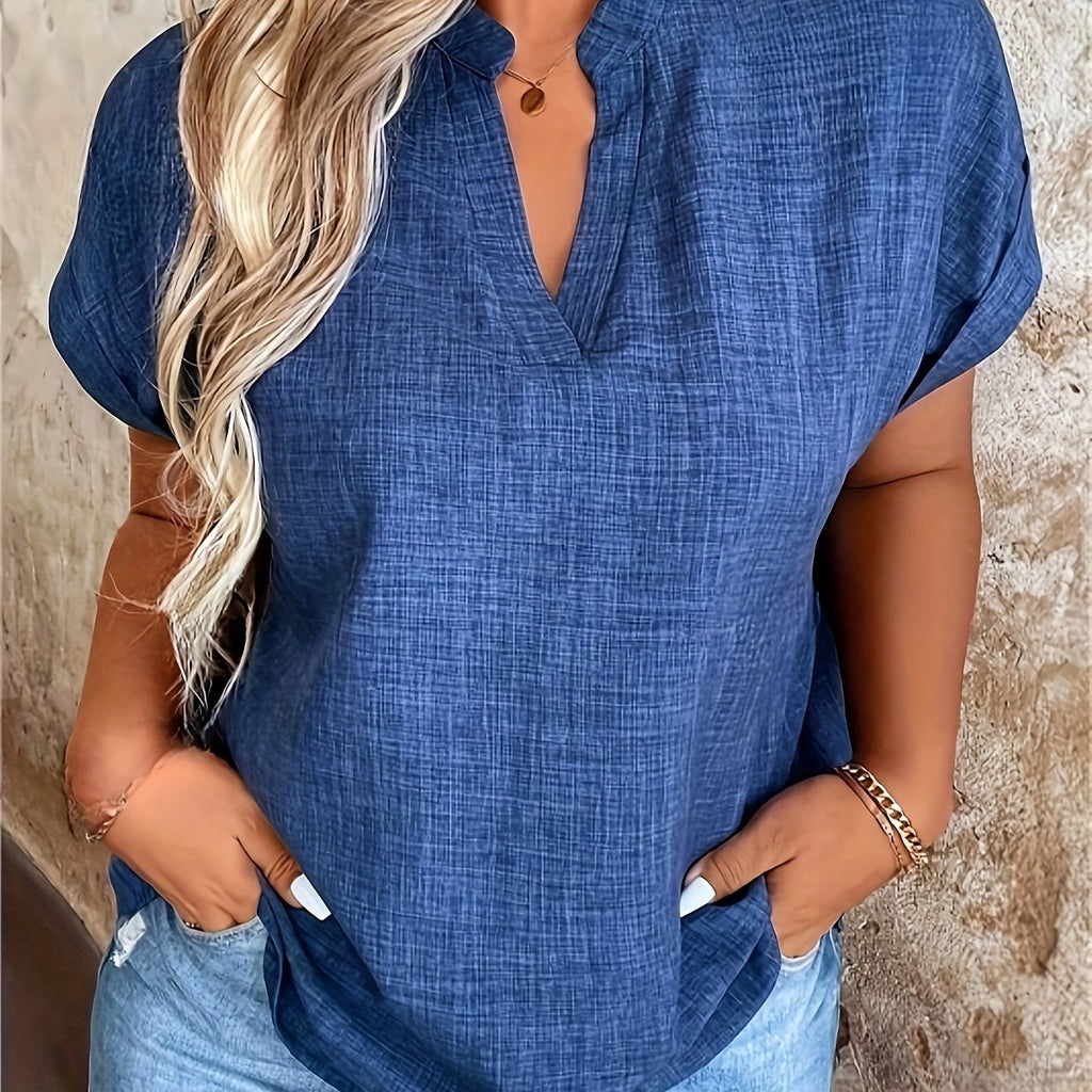 LUMMÉRAS Women's Casual V-Neck Blouse with Small Stand-Up Collar.